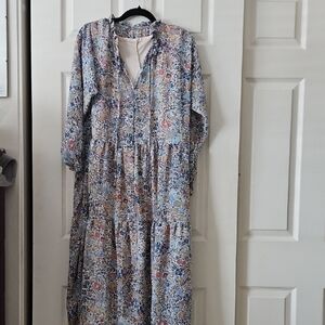 Karl Lagerfeld Blue Floral Bohemian dress with Bishop Sleeves